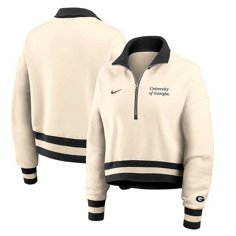 Nike NCAA Nike Georgia Bulldogs Legacy Half-Zip Sweatshirt Womens Crop XL Cream